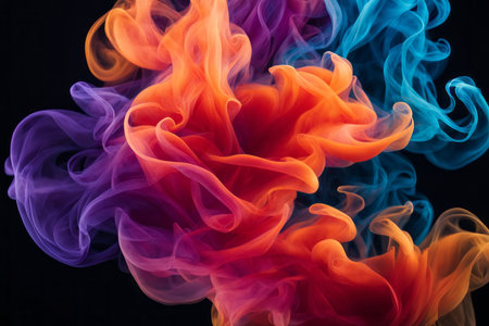 Colorful abstract smoke on a black background. Background from the smoke of vapeの素材