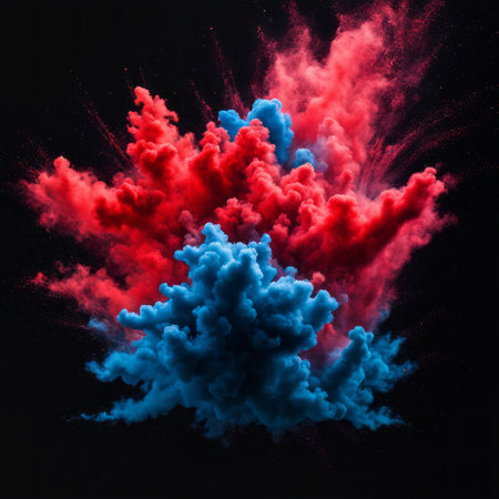 Explosion of colored smoke isolated on black background. 3D renderingの素材