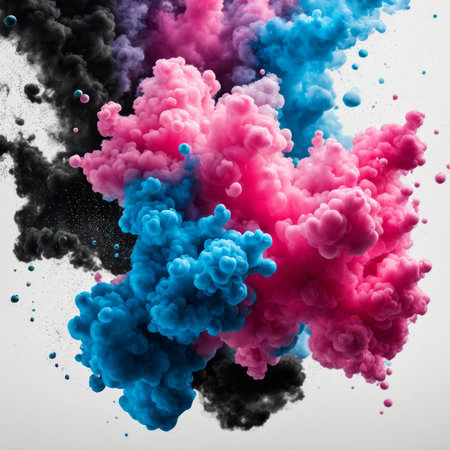 Colorful smoke in the form of an abstract explosion on a white backgroundの素材