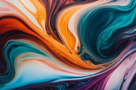 abstract background of acrylic paint in blue, orange and white colorsの素材