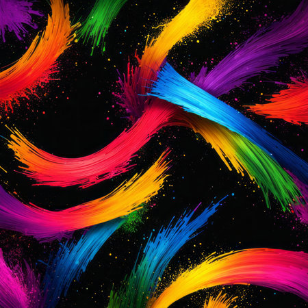 Colorful brush strokes on a black background. Seamless pattern.の素材