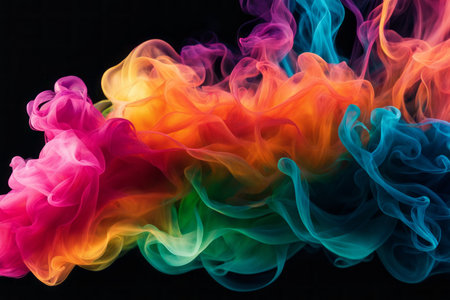 Colorful smoke isolated on black background. Abstract background for design.の素材