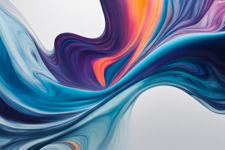 Colorful abstract background of flowing liquid paint. Acrylic colors mixing in water.の素材