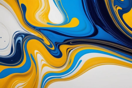 Colorful abstract background of acrylic paint in blue, yellow and white colorsの素材