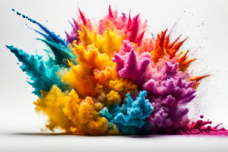 Explosion of colored powder on a white background. 3d renderingの素材