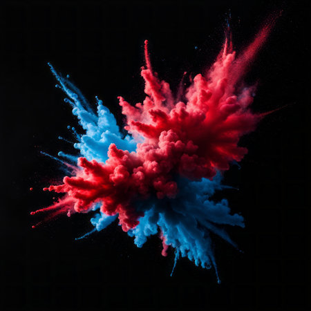 Explosion of colored smoke isolated on black background. 3d renderingの素材