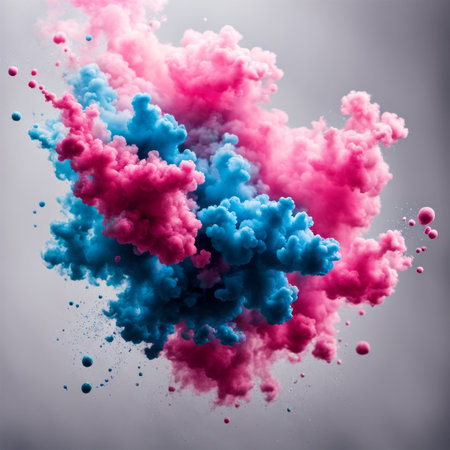 Abstract pink and blue smoke on gray background. 3d rendering.の素材