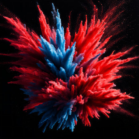Explosion of colored powder isolated on black background. Abstract colored backgroundの素材
