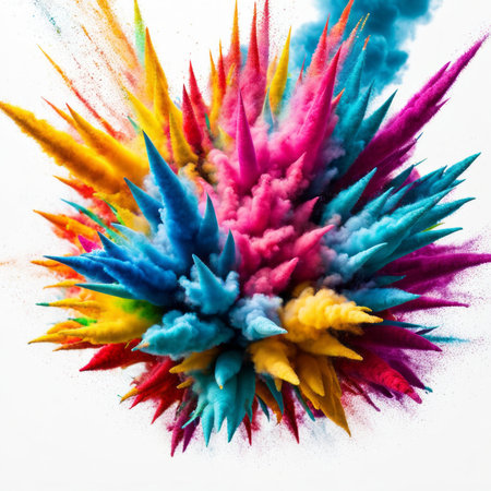 Explosion of colored powder on a white background. 3d renderingの素材
