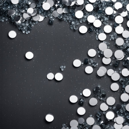 Silver sequins on a black background. 3d rendering, 3d illustration.の素材