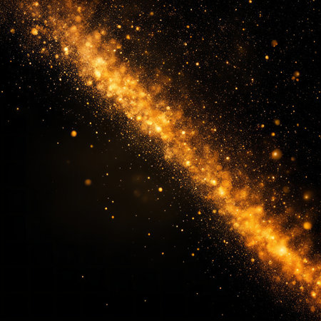 Abstract gold glittering star dust trail on black background. Vector illustrationの素材