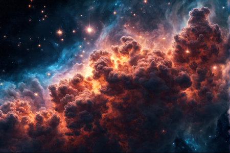 Night sky with clouds and stars. Elements of this image furnished by NASAの素材