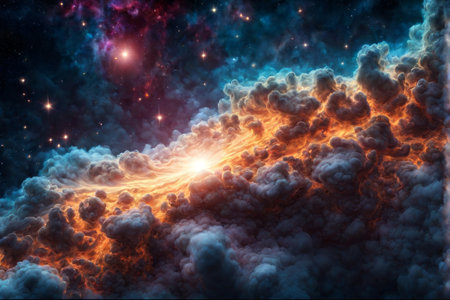 Beautiful space background with stars and nebula. 3D renderingの素材