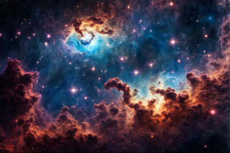 Night sky with clouds and stars. Elements of this image furnished by NASAの素材