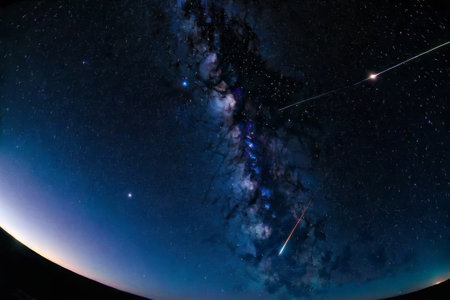 Stars of a planet and galaxy in a free space Elements of this image furnished by NASAの素材