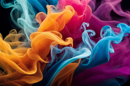Colorful smoke on black background. Abstract background for design and creativity.の素材