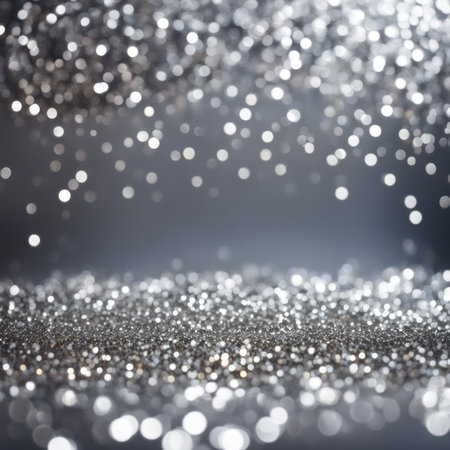 Silver glitter christmas abstract background with bokeh defocused lightsの素材