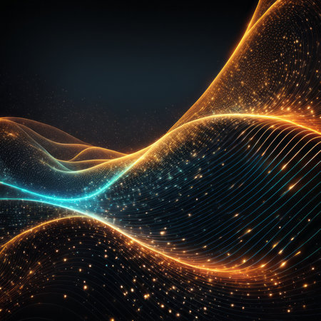 Abstract background with glowing particles. Futuristic technology style. Elegant background for business presentations.の素材