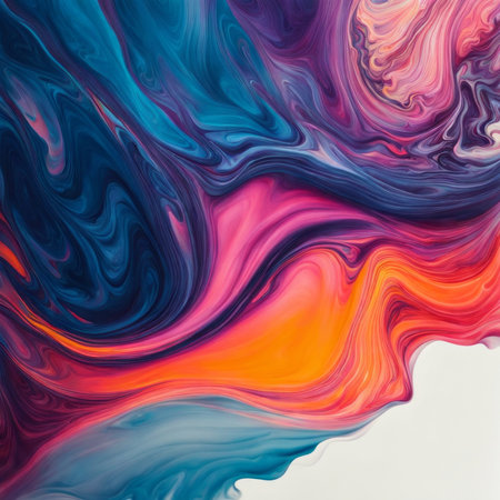 abstract background of acrylic paint in blue, orange and pink colorsの素材