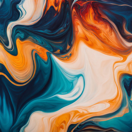 abstract background of acrylic paint in blue, orange and yellow tonesの素材