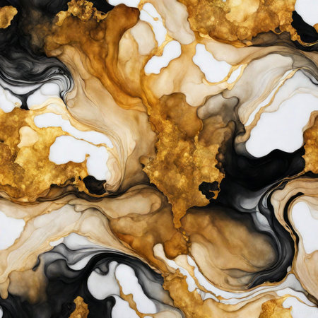 Abstract black and gold marble texture background. Alcohol ink pattern. Fluid art.の素材