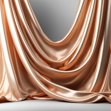 Closeup of golden satin drapery. 3d renderingの素材