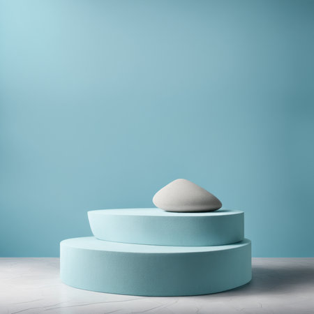 Minimalist blue background with round podiums. 3d renderの素材