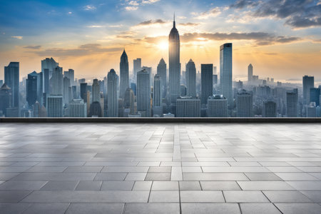 Empty square floor and modern city skyline with buildings in Shanghai,China.の素材