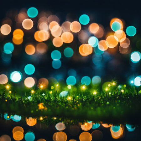 abstract bokeh background with grass and bokeh lightsの素材