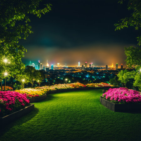 Shanghai cityscape at night with flower garden,China.の素材