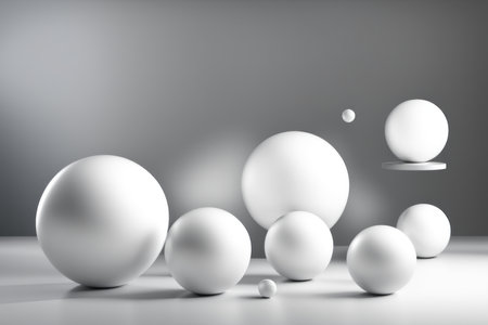 3d render, abstract background with white balls on a gray backgroundの素材