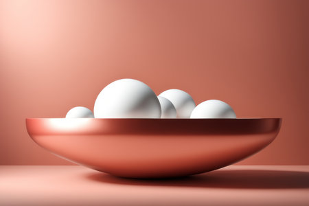3d rendering of a bowl with white eggs on a pink backgroundの素材