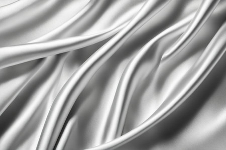 Closeup of rippled white silk fabric lines. 3d render illustrationの素材
