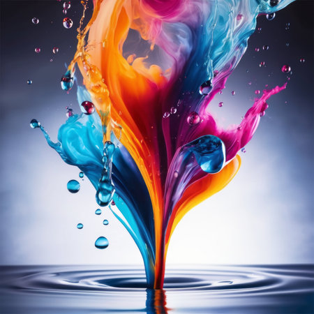 Colorful paint splashes on water. Abstract background. 3d renderingの素材