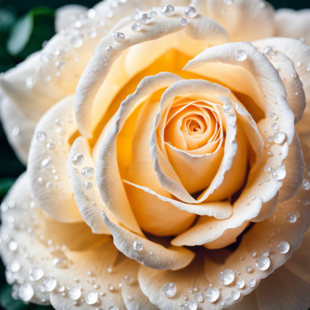 Beautiful yellow rose with water drops on petals close-upの素材