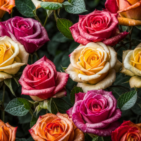 Colorful roses in the garden, close-up. Nature backgroundの素材