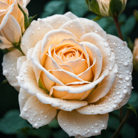 Beautiful white rose with dew drops on the petals.の素材