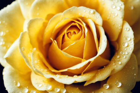 Beautiful yellow rose with water drops on petals close-upの素材