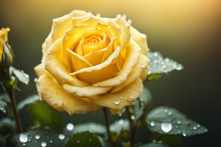 Beautiful yellow rose with water drops on petals, closeupの素材