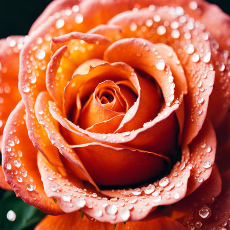 Beautiful orange rose with water drops on petals, closeupの素材