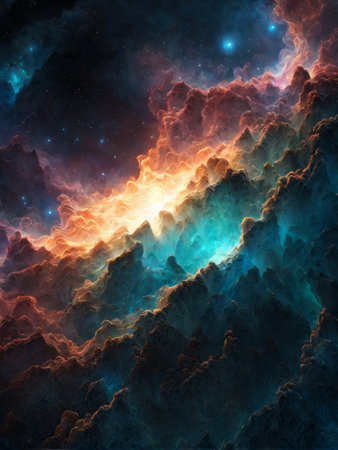 Abstract cosmic background. Fantasy fractal texture. Digital art. 3D rendering.の素材