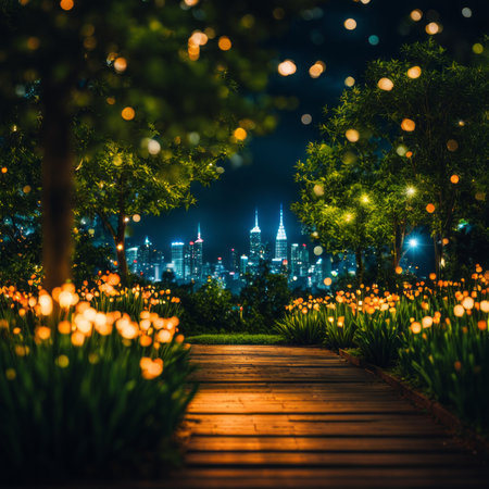 Beautiful night view of the park with light bokeh.の素材