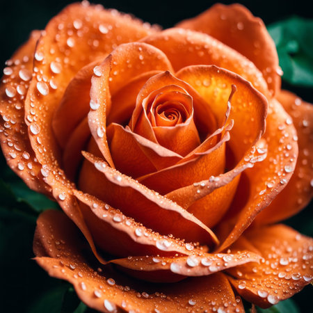 Beautiful orange rose with water drops on petals, close upの素材