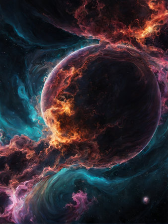 Planet in outer space, nebula and stars, computer generated abstract backgroundの素材