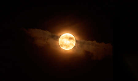 Super full moon in the night sky with clouds, 3d illustration