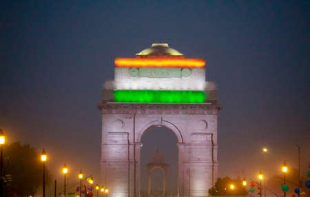 The Gateway of India at night in Mumbai, Maharashtra, India.の写真素材