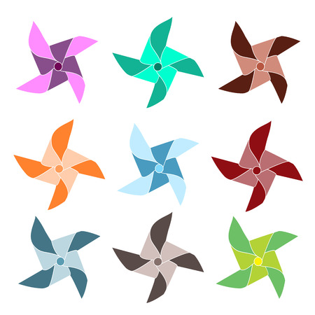 Set of 9 colorful pinwheelsのイラスト素材