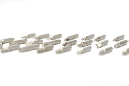 Screw driver bit different type on white background