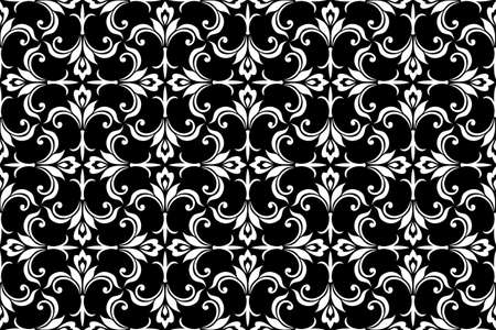 Floral seamless pattern with baroque style ornament. Modern stylish texture. Black and white. Repeating vector background.のイラスト素材