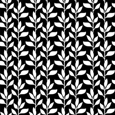 Abstract leaves seamless pattern. Black and white ornament. Vector background.のイラスト素材